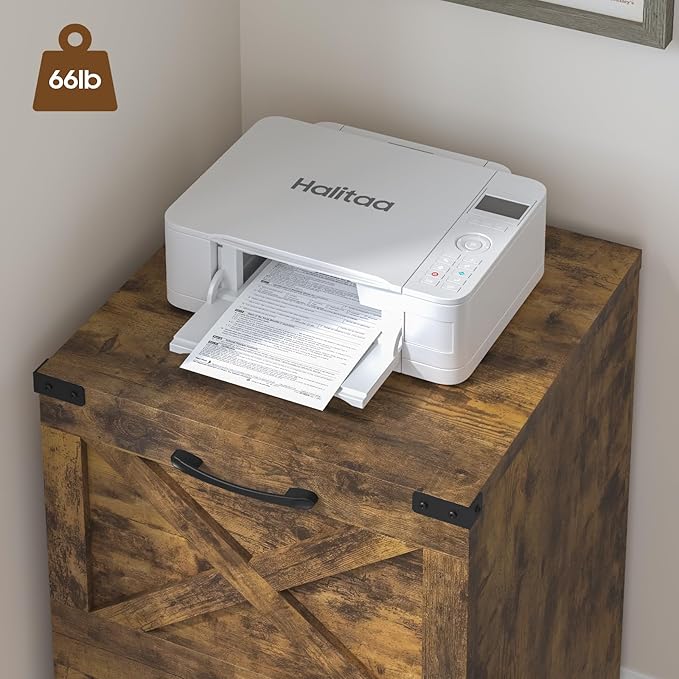 2 Drawer Small File Cabinet with Wheels Farmhouse Vertical Filing Cabinet Fits A4 or Letter Size Under Desk Rolling File Cabinets for Home Office Wooden Printer Stand Brown