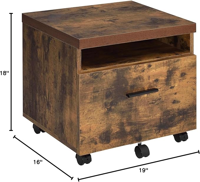 18 H Dark Brown Mobile Filing Cabinet with Drawer Open Storage Space 4 Black Wheels Rectangular Portable Filing Cabinet Farmhouse for Office Study Room