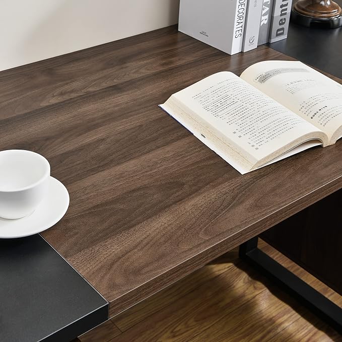 LEEMTORIG Computer Desk with Drawers 59 inch Large PC Gaming Desk Modern Industrial Study Student Writing Table Workstation for Home Office Bedroom Black &amp Walnut Brown CTSZ-20401-WACM
