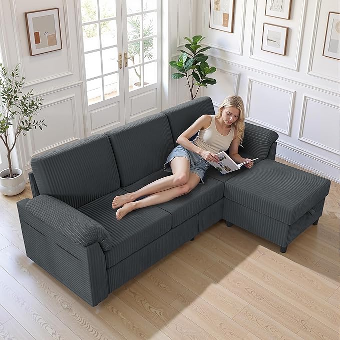 Walsunny 79 Convertible Sectional Sofa Reversible Modern L Shaped 3 Seat Modular Sofa Couch with Pillows and Storage Ottoman for Living Room(Gray)