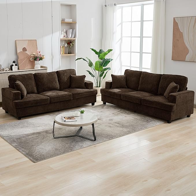 Sofa Couch for Living Room Modern Loveseat with Comfy Deep Seat Comfortable Mid-Century 3-Seater Couch for Bedroom Home Apartment Office Lounge Brown