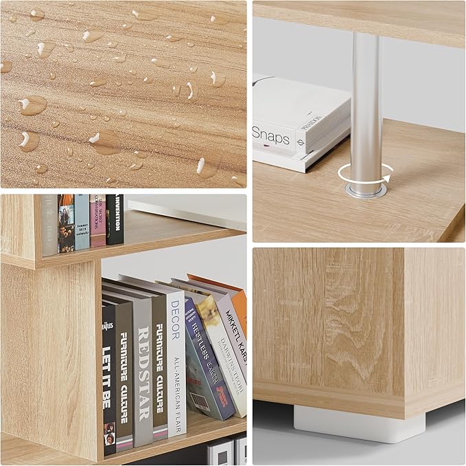 L Shaped Computer Desk Corner Desk 360 Degree Rotatable Space Saving Table with Spacious Storage for Home Office Workstation Study 157 x 45 x 130.5 cm Oak