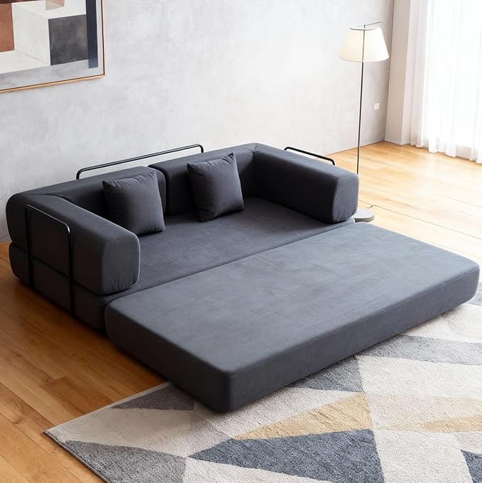 KEIKI Convertible Corduroy Sleeper Sofa Bed with Multi Position Backrest Floor Folding Mattress Sofa for Small Space Living Area Studio