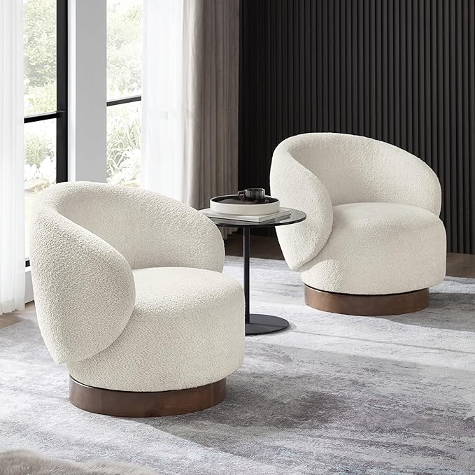 Swivel Accent Chair Round Barrel Armchair Upholstered Performance Fabric for Living Room Bedroom Waitingroom1 BoxCream