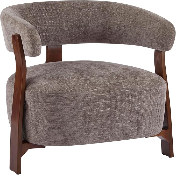 Christopher Knight Home Kled Upholstered Lounge Chair Indoor with Wooden Frame Modern Accent Chair for Living Room Comfy Reading Armchair with 3 Legs Design Thick Cushions Brown + Walnut