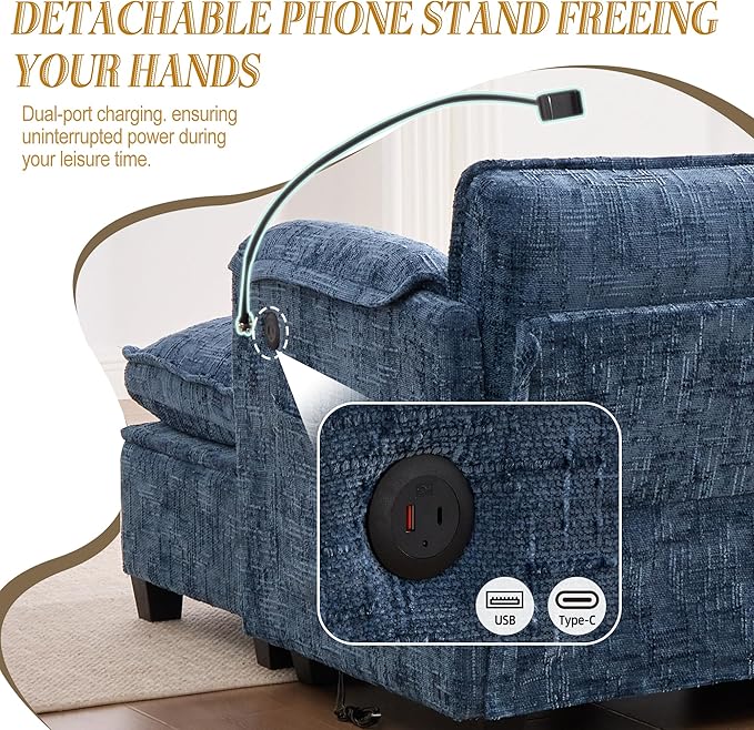 KEIKI 110 L-Shaped Boucle Modular Sectional Chenille Sofa with 1 Ottoman &amp Memory Foam Cushion &amp Phone Holder &amp USB Upholstered Modern Oversized 4-Seater Couch Easy Assembly for Living