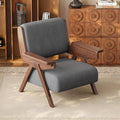 Mid Century Modern Accent Chair Fabric Upholstered Lounge Arm Chair with Solid Wood Frame for Living Room Bedroom Office Reading Corner (Gray Single Chair)