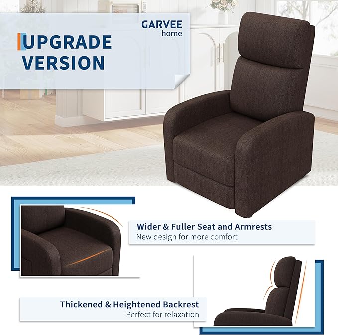 Premium Linen Manual Recliner Chair - High Backrest &amp Thick Cushion for Superior Comfort Adjustable Push Back Recliner with Side Pocket Gray Lounge Chair for Living Room &amp Bedroom