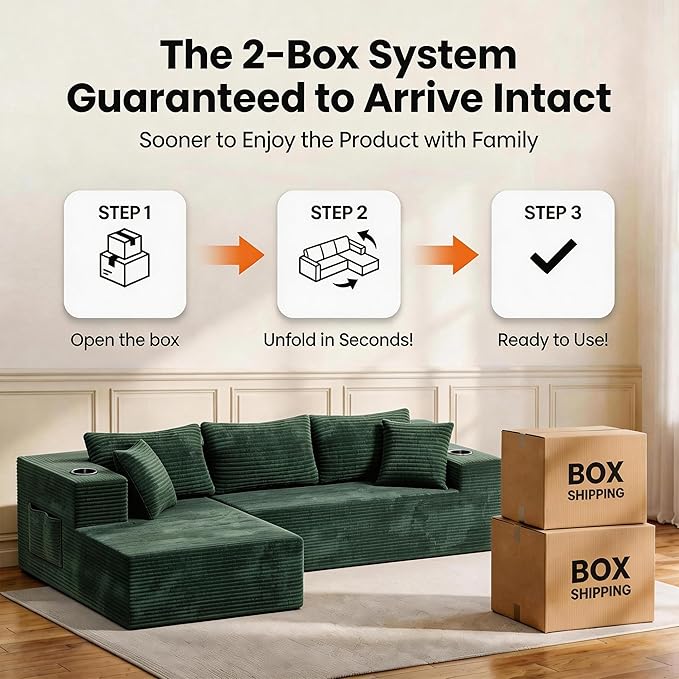 Realbear 108 Cloud Sectional Couch Sofa with L-Shape Chaise Modular Sectional Couch with Deep Seat for Living Room Bedroom No Assembly Required (Green 108 Left Facing Chaise)