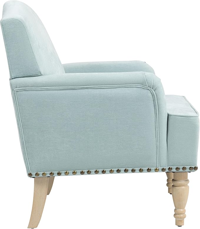 Ball &amp Cast Modern Accent Chair with Retro Wooden Legs &amp Nailhead TrimSmall Fabric Club ChairComfy Upholstered Armchair Lounge Seat for Bedroom Living Room Single Sofa Sage
