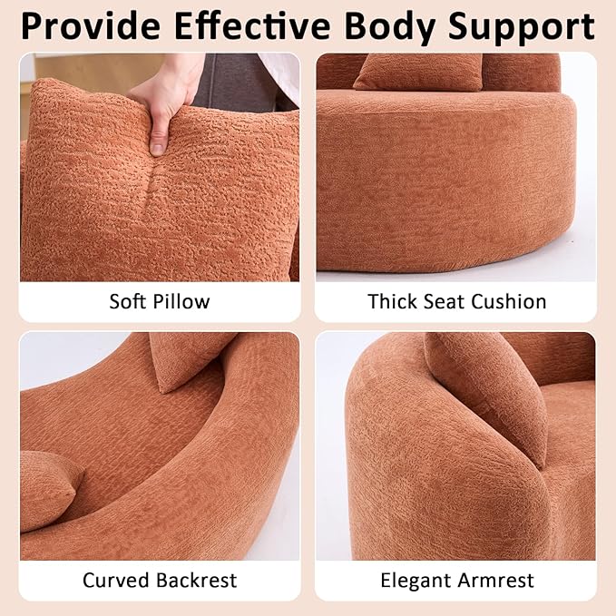 67 Curved Loveseat SofaFull Sponge Compression Sofa Chinese Tai Chi StyleS-Shaped Couch for Small SpacesNo Installation RequirementWood Grain Chenille Fabric (Coral67)