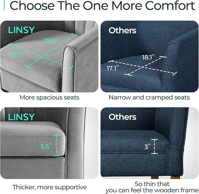 LINSY Accent Chair with Ottoman Modern Barrel Chair Small Armchair Reading Chair with Footrest Comfy Round Arms Chair for Living Room Bedroom Reading Room Velvet Grey