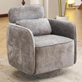 Large Swivel Accent Chair Chenille Round Barrel Chair Upholstered Armchair for Living Room Bedroom Modern Round Armchair Single Sofa with Adjustable Headrest Grey