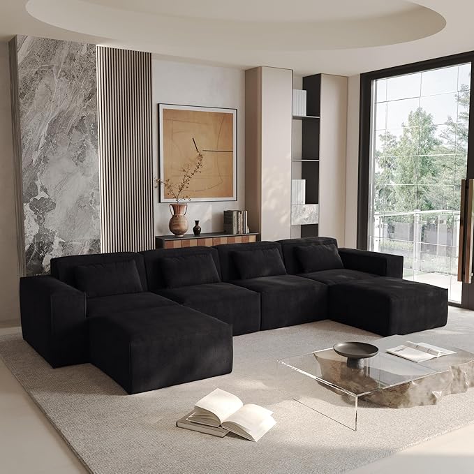 Modular Sectional Sofa Couch150 U-Shaped Cloud Couch Minimalist 6 Seater Sofa Convertible Couches for Living RoomBlack