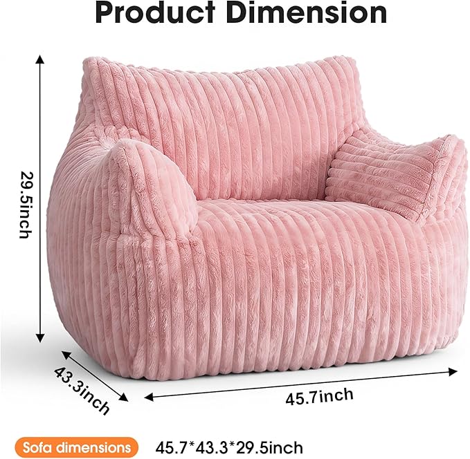 Giant Bean Bag Chair for Adults Oversized Memory Foam Bean Bag Sofa with Armrests Large Comfy Fluffy Single Lounges Mini Couch for Living Room Bedroom &amp Dorm(Pink)