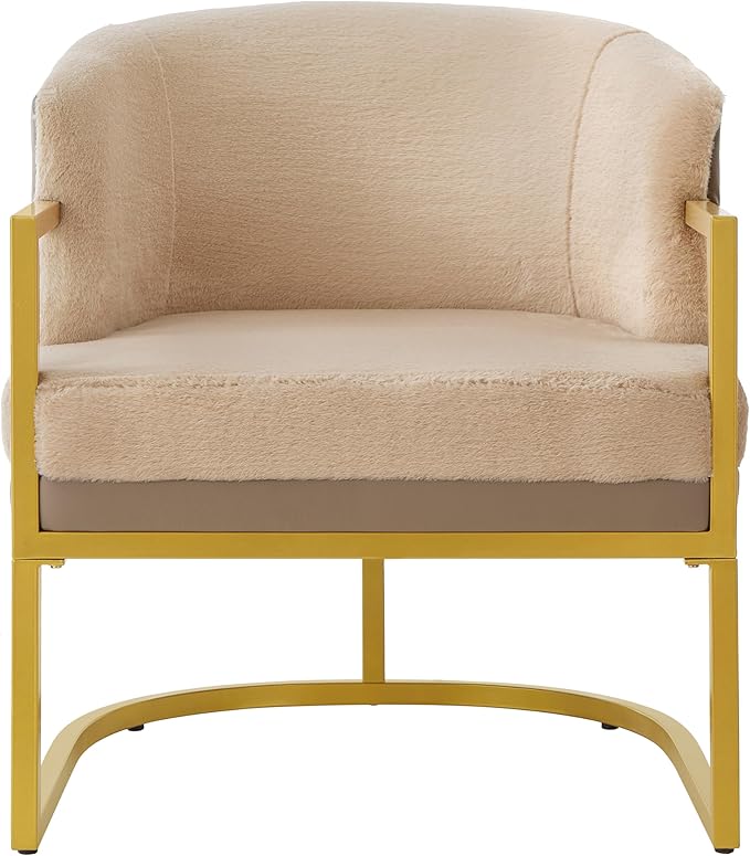 Modern Accent Chair with Gold Metal Frame Cozy Armchair Upholstered Reading Chair with Ergonomic Curved Backrest for Living Room Office (Brown-36)