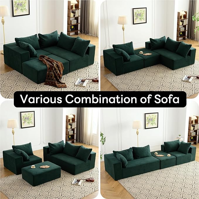 Vamcheer Modular Sectional Sofa - Modern L Shaped Boneless Couch with Deep Seat Upholstered Sectional Couches for Living Room Bedroom Office No Assembly Required Green