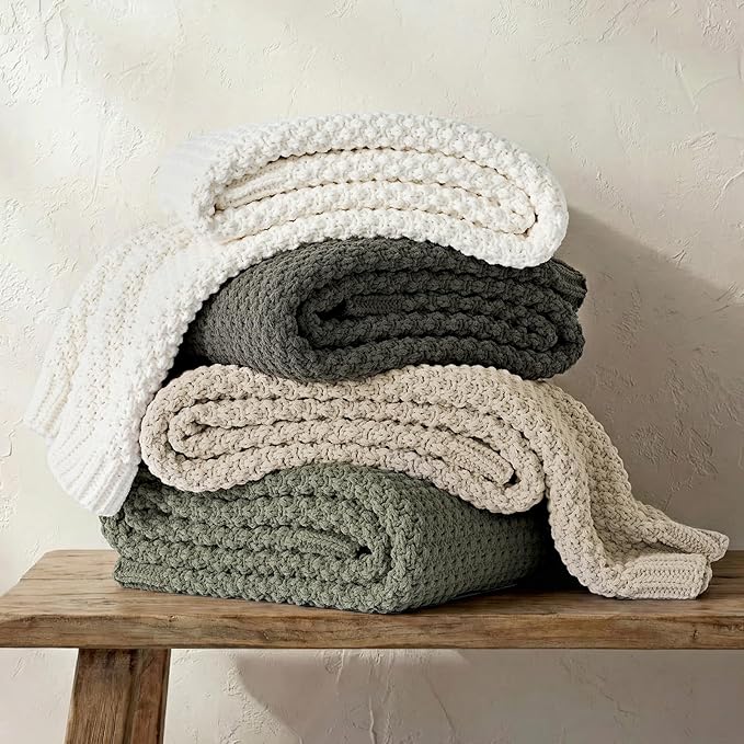 EVERGRACEHOME Chunky Chenille Knit Throw Blanket for Couch Soft Luxurious Moss Stitch Blankets for Bed Cozy Decorative Farmhouse Knitted Throws for Sofa Charcoal Gray 50 x 60