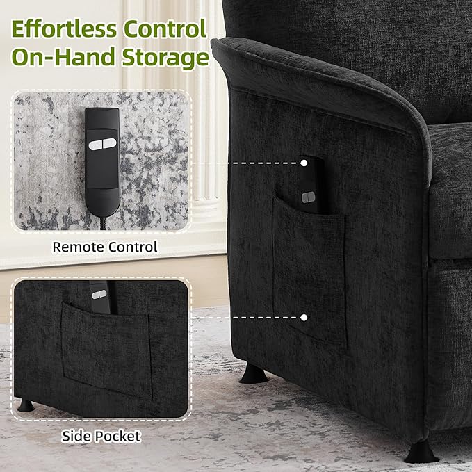 Power Recliner Chair with Remote Control 21 Wide Seat Small Recliners with Side Pocket for Adults Thick Cushions Chair for Living Room &amp Bedroom Dark Grey