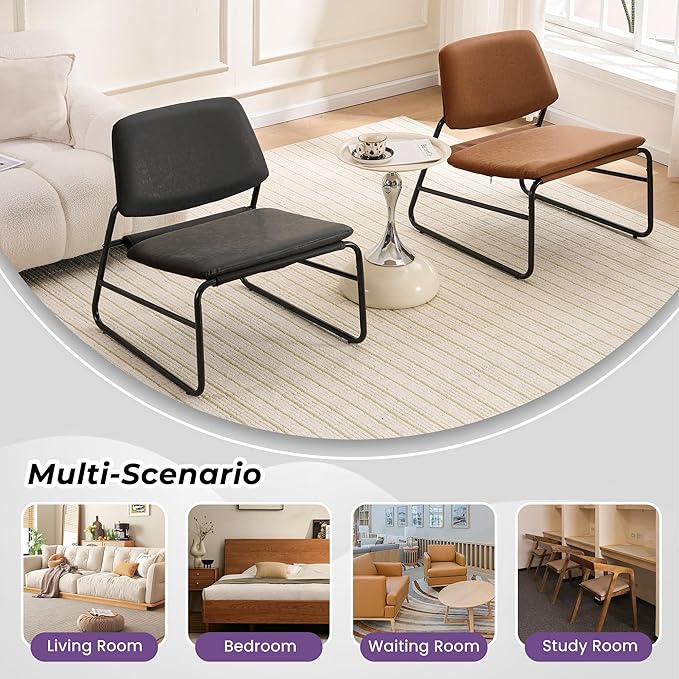 DAICO Modern Accent Chair Waterproof Armless Sling Accent Chairs Comfy Upholstered Side Sitting Chairs with Metal Frame for Living Room Bedroom Balcony Garden Faux Leather Black