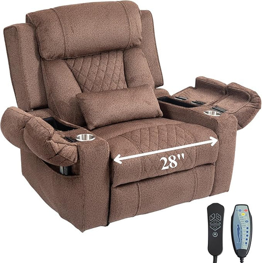 Big Man Power Lift Recliner for Elderly Adults 28 Inch Wide Seat Lay Flat Lift Chair with Heat Massage Arm Storage Cup Holders USB Type C Charging Oversized Recliner 400 lbs