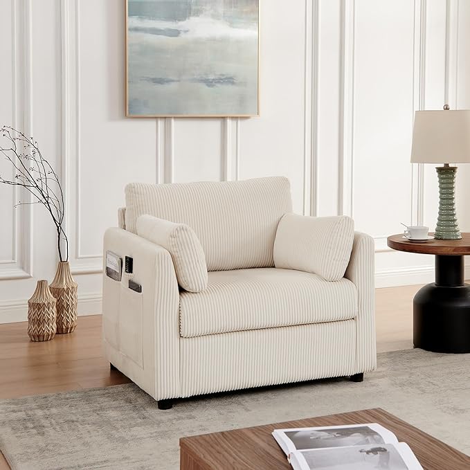 Accent Chair Set of 2 Living Room Chairs in Corduroy FabricReading Chair Sofa couches for Apartment Bedroom and Small Spaces. (Beige 2 Chairs)