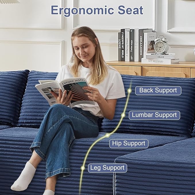 134 U Shaped Boneless Couch with Chaise Oversized Modular Sectional Sofa with Cupholders &amp Storage Corduroy Cloud Couches for Living Room Free Combination No Assembly Required Blue