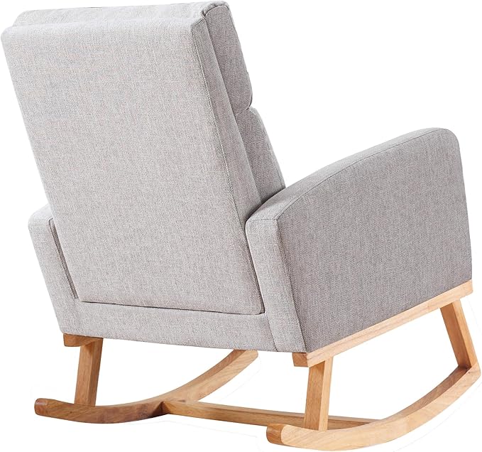 Rocking Chair Nursery with Foot Rest Nursing Rocking Chairs for Mom Breastfeeding Rocker Glider Chair with High Backrest for Living Room Bedroom Light Grey