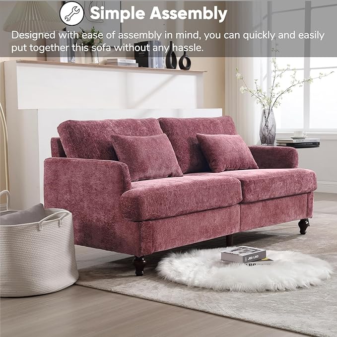 JOYBASE 70 inch Loveseat Sofa Mid-Century Modern Love Seat Couch with Wood Legs Upholstered Comfy Sofa for Living Room Apartment Office Bedroom (Wine Red Chenille)