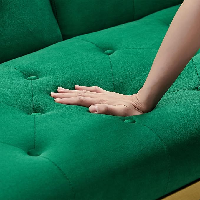 Modern Velvet 2 in 1 Futon Sofa BedConvertible Folding Sleeper Bed Couches with 2 Pillows73 Tufted Recliner Love Seat with Golden Chrome Legs for Living Room Apartment Office (Green-New Velvet)