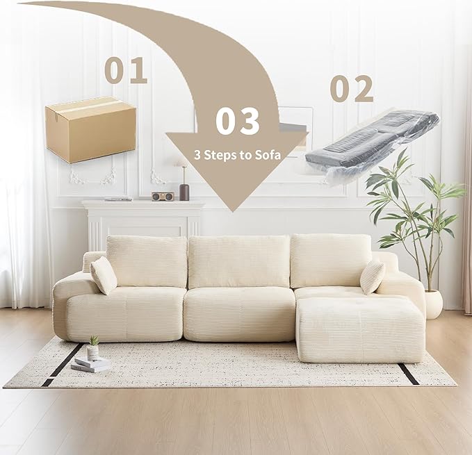 Modern Loveseat with Pillows Extra Deep Soft Cloud Love Seat with Multiple Corduroy Boneless 2 Seate Couch for Living Room Apartments Bedrooms Guest Rooms (Beige 2 Seat)