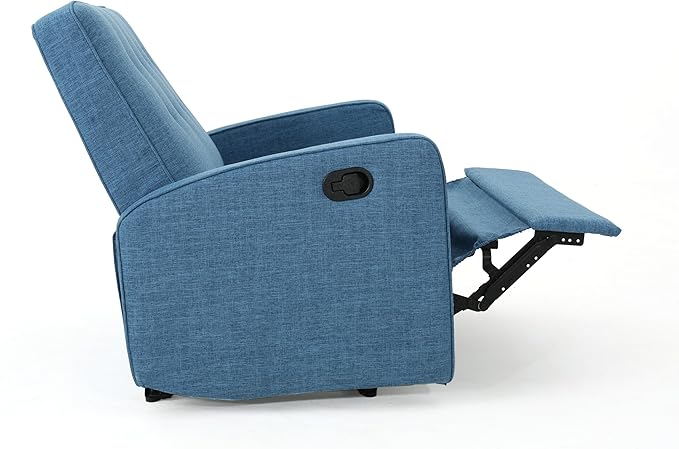 Mid-Century Fabric 47 Wide Rocker Recliner Chair Adjustable Single Recliner Sofa with Thicker Seat Cushion for Living Room Bedroom Apartment (Blue Style2)