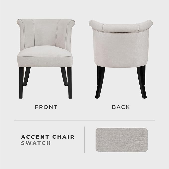 Lexicon Accent Chair Textured Fabric Upholstered Armless Seat with Solid Wood Legs Curved Back Comfy Side Chairs for Living Room/Bedroom/Office/Waiting Area Beige