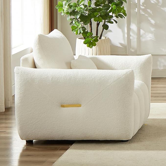 Modern Accent Chair with One Pillow 35.24'' Teddy Fabric Upholstered Sofa with Solid Wood Frame Single Sofa Lounge Chair for Apartment Office Living Room (Beige * Pillow98)