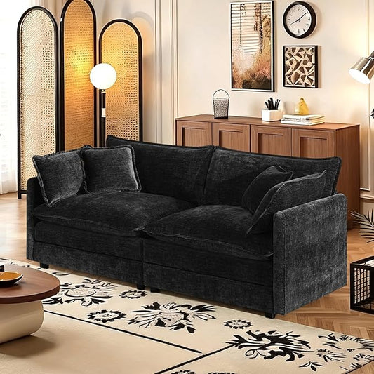SoarFlash Chenille Sectional Sofa Comfy Modular Loveseat Sofa Modern 2-Seat Couch Deep Seat Sofa Set for Living RoomBlack