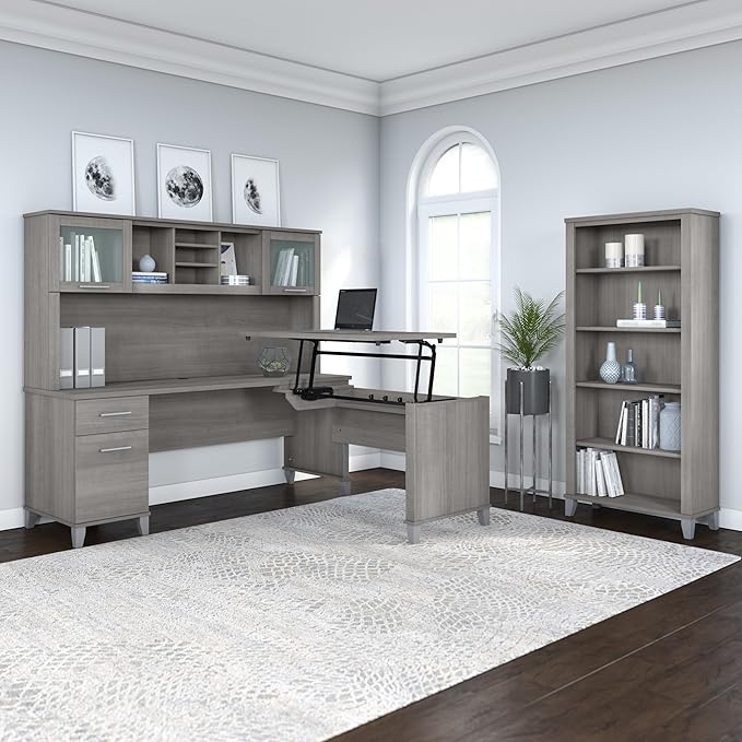 Bush Home 72-inch Home Office Desk with Drawers Large Computer Table for Personal Workspace Somerset Collection Platinum Gray