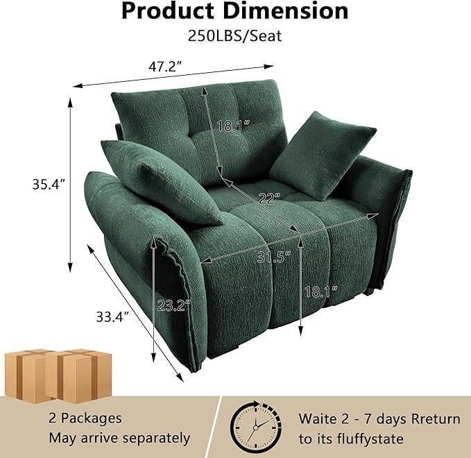 Aoowow Modular Sectional Sofa Chair 47” Modern Chenille Single Seater Sofa Upholstered Sofa Couches for Living Room Bedroom ApartmentGreen