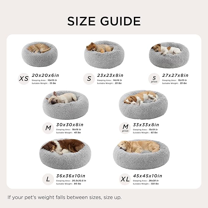 Bedsure Calming Dog Bed for Medium Dogs - Donut Washable Medium Pet Bed 30 inches Anti-Slip Round Fluffy Plush Faux Fur Cat Bed Fits up to 45 lbs Pets Pale Grey