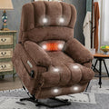 Power Recliner with Vibration Massage &amp Lumbar Heat Electric Lift Chairs for Elderly High Back Reclining Max 155 Degree with Charging Ports Chenille Fabric Brown