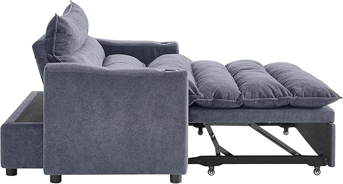 SLEERWAY 3 in 1 Convertible Sleeper Sofa Bed 36.14 W Easy Pull Out Chair Bed with Dual Cup Holders Comfy Thick Padding Futon Love Seat with Adjustable Backrest for Living Room Small Space (Grey)