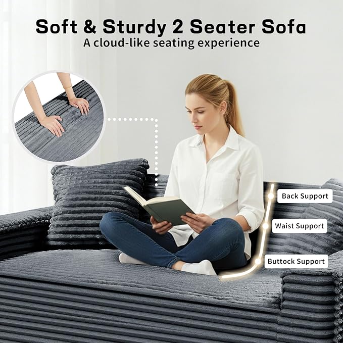 3 Seater Sofa Couch for Living Room (Gray 38 D + 2 Pillows)