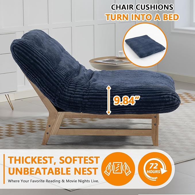Oversized Cloud Lounge Accent Chair Comfy Reading Chair for Adults | Living Room Bedroom Big|Corduroy | 44 Inch | Giant | Wood Frame (Blue)
