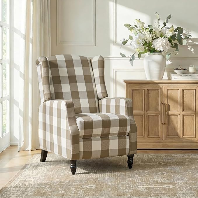 Mid Century Modern Wingback Recliner Chair Upholstered Push Back Recliner Sofa Lounge Armchair for Living Room Home Theater Accent Chairs Recliners Couches