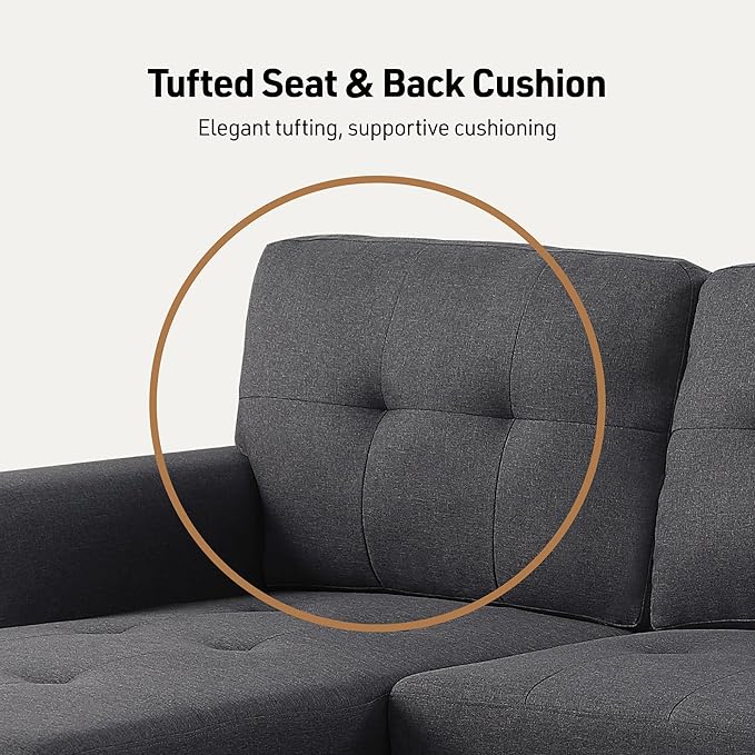Lilola Home Convertible Sectional Sleeper Sofa Bed 84 Inch L Shaped Couch with Pull Out Bed Storage Chaise Removable Back Cushions for Living Room Office Linen Fabric Dark Gray