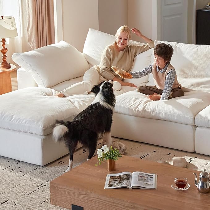 Cloud Couch Sectional 110.2'' Oversized Modular Deep Seat Sofa Comfy White Cloud Couch with Washable Cover for Living Room White 3 Seater