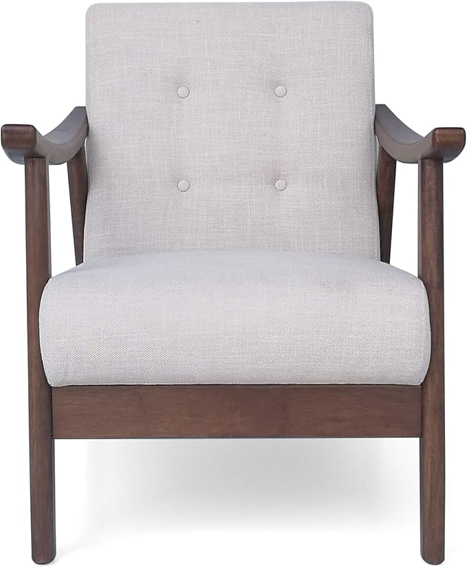Christopher Knight Home Aurora Mid-Century Modern Accent Chair Rubberwood Beige Brown