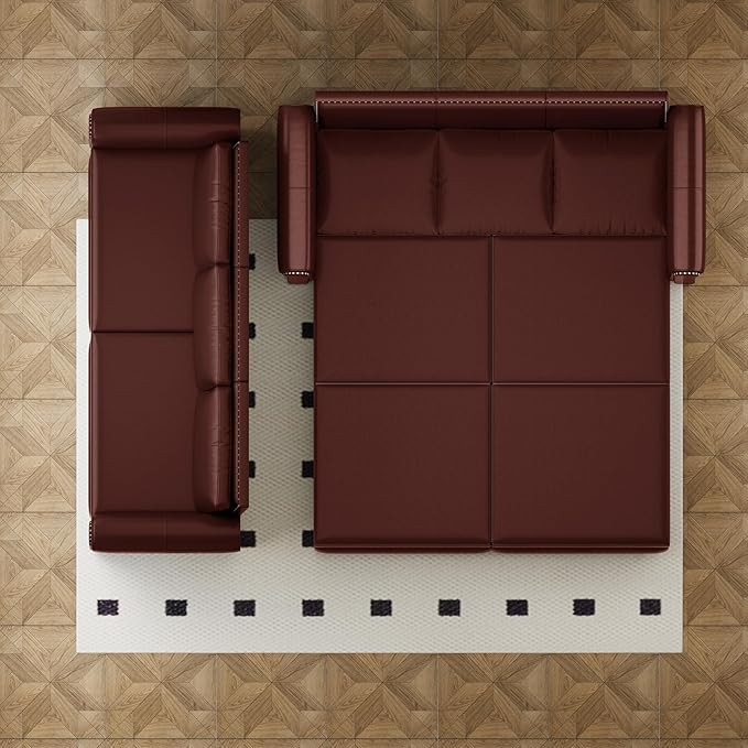 93.7 Faux Leather Convertible Sleeper Sofa 3 in 1 King Size Pull Out Sofa Bed Loveseat Couch for Living Room Bedroom Burgundy