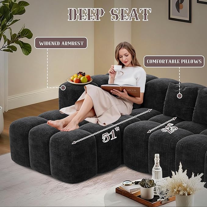 99.2 Cloud Sectional Couch Sofa for Living Room Modern Modular Sofa with Deep Seat Upholstered Boneless Couches with L-Shape Chaise No Assembly Required Black (Corduroy Fabric)