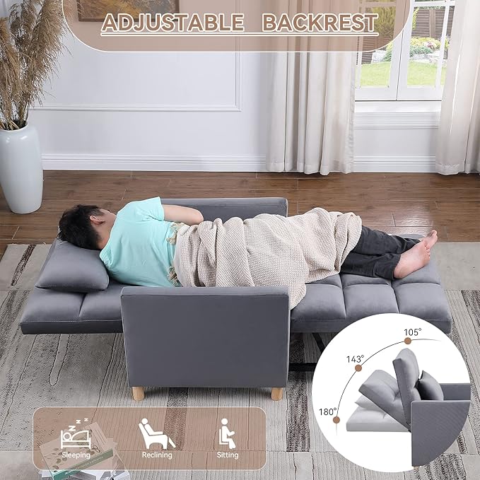 Convertible Sleeper Sofa Chair Bed3-in-1 Sleeper Chair Bed with PillowPull Out Single Armchair Sofa Bed with Adjustable Backrest Multi-Functiona Lounge Chair for Living Room (Gray)