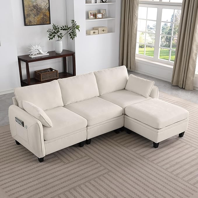 Sectional Sofa for Living Room L Shaped Chenille Fabric Couch with Storage Chaise Solid Eucalyptus Wood Frame Comfortable Cushions Modern Sectional Couch